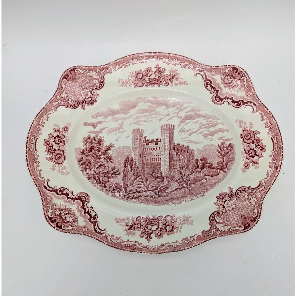 Johnson Bros Old Britain Castles Pink/Red Serving Platter 15" x 13" Vintage